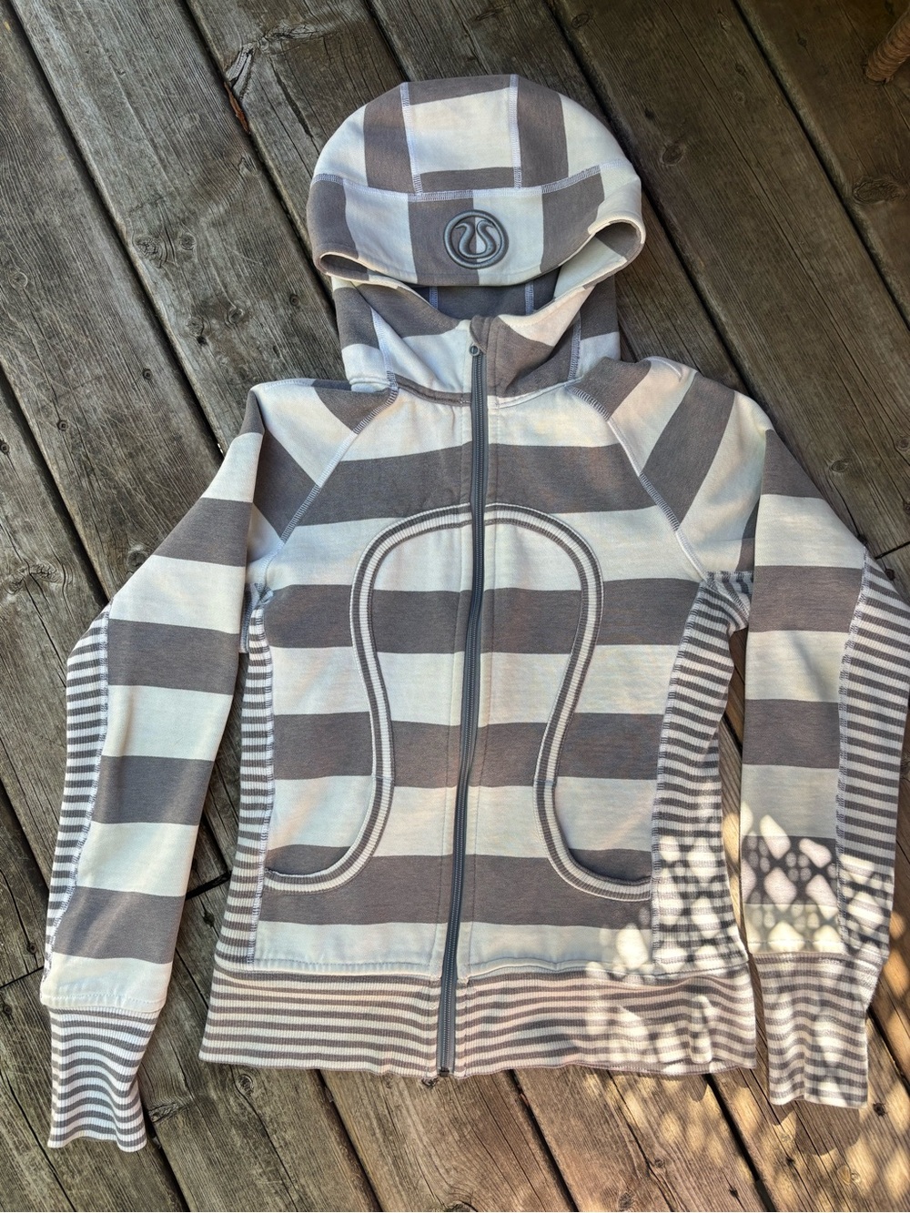 lululemon athletica Striped Hooded Jacket - Gray & White